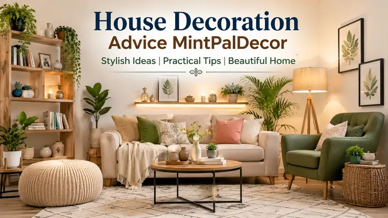 Modern living room featuring house decoration advice mintpaldecor with neutral colors, indoor plants, natural lighting, stylish furniture, and contemporary home décor.